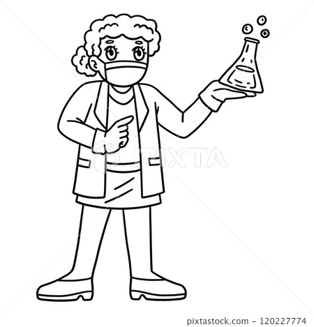 Female Doctor with a Flask Isolated Coloring Page Female Doctor with a Flask Isolated Coloring Page 120227774
