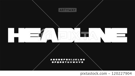 Large thick font, wide fat letters, blocky font for modern bold logo, heavy weight headline, gym brand, fashion label, art space, industrial typography. Vector typography 120227904