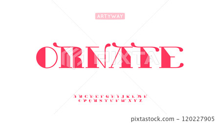 Neoclassic refined alphabet, eye-catching elegant serif letters with ornate swashes, ornate contrast font. Decorative bold feminine typography for stylish luxury brand, logo, headline. Vector typeset. 120227905