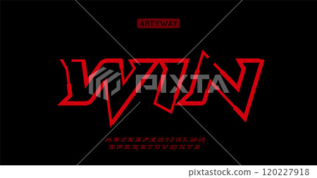 Edgy Sporty font alphabet. Sharp contour dynamic fonts for logo, brand, race headline etc. Typography typeface uppercase powerful turbo letters. vector illustration 120227918