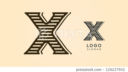 Vintage western letter X, country stylish old lettermark for retro bar logo, BBQ cafe, tattoo salon, saloon plaque, alcohol label. Vector illustration 120227932