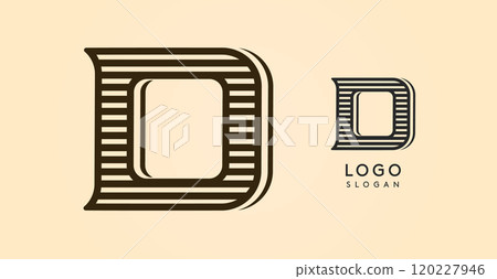 Vintage western letter D, country stylish old lettermark for retro bar logo, BBQ cafe, tattoo salon, saloon plaque, alcohol label. Vector illustration 120227946