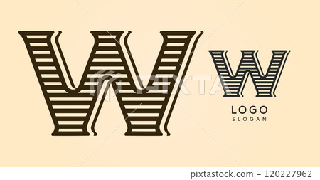 Vintage western letter W, country stylish old lettermark for retro bar logo, BBQ cafe, tattoo salon, saloon plaque, alcohol label. Vector illustration 120227962