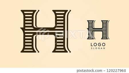 Vintage western letter H, country stylish old lettermark for retro bar logo, BBQ cafe, tattoo salon, saloon plaque, alcohol label. Vector illustration 120227968