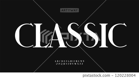 Classic elegant alphabet, vintage serif letters, refined font for stylish timeless headline, beauty and fashion logo, sophisticated luxury branding. Premium typography. Vector typeset. 120228004