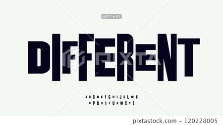 Different scalable letters, Condensed bold alphabet, Tall impactful typography for Expressive headline, Dynamic logo, Unique distinct braning. Vector typeset. 120228005