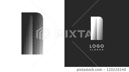 N vector letter. Sharp contrast monogram strike diagonal hatching for industrial yet modern look. High bold logo template. Logotype concept design for brand in tech, architecture, fashion 120228148