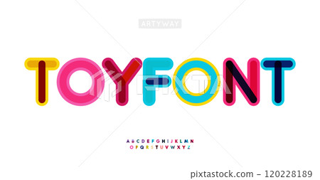 Playful rounded alphabe, bold bubble letters, joyful childlike font for kids toys branding, educational text, cheerful logo. Friendly cartoon style typographic design. Vector typeset 120228189