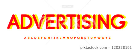 Vibrant advertising font, overlays red and yellow letters. Bold rounded font fot eye-catching headline, billboard and poster, energetic promotional branding, attention-grabbing title. Vector typeset Vibrant advertising font, overlays red and yellow letters. Bold rounded font fot eye-catching headline, billboard and poster, energetic promotional branding, attention-grabbing title. Vector typeset 120228191