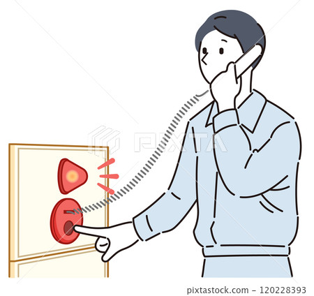 一名男工人按下發射器撥打電話 120228393