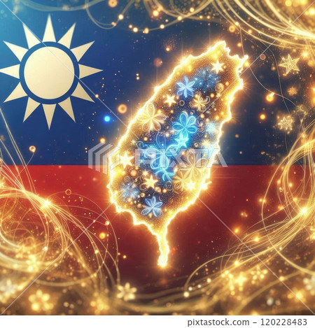 Taiwan Map with Glowing Connections  Digital Abstract Technology Art with Generative AI. 120228483