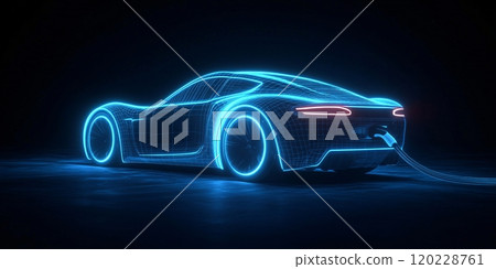 Electric car charging at a futuristic station with a digital design at night 120228761