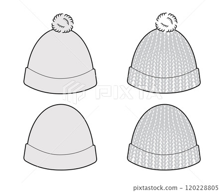Set of Bobble Crochet Hat with pompom. Knitted Winter Head Fashion accessory cap clothing technical illustration Set of Bobble Crochet Hat with pompom. Knitted Winter Head Fashion accessory cap clothing technical illustration 120228805