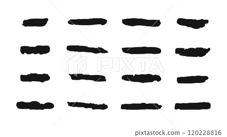 Artistic Texture brushes and blotches smears various shapes. For cover backgrounds and decorative accents for social media posters and websites. Vector illustration. Artistic Texture brushes and blotches smears various shapes. For cover backgrounds and decorative accents for social media posters and websites. Vector illustration. 120228816