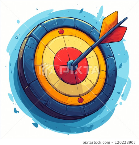 A dart strikes the center of a simple target during a competitive game of darts 120228905