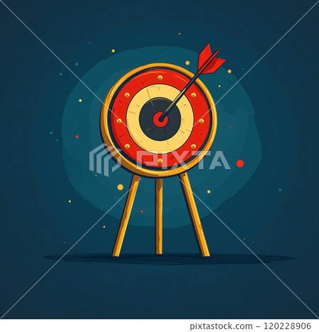 A dart embedded in the center of a simple target on a dark background during a game setting 120228906