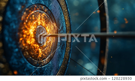 A dart makes contact with the bullseye, sending sparks flying in a display of accuracy and focus A dart makes contact with the bullseye, sending sparks flying in a display of accuracy and focus 120228930