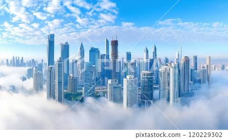 Dubai Skyline Above the Clouds, Modern Metropolis Concept 120229302