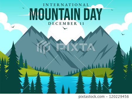 International Mountain Day Vector Illustration Celebrated on December 11, Featuring a Mountain Panorama, Green Valleys, and Trees in a Flat Background International Mountain Day Vector Illustration Celebrated on December 11, Featuring a Mountain Panorama, Green Valleys, and Trees in a Flat Background 120229456