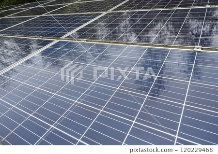 Solar panels wet with rain Solar power plant in the rain 120229468