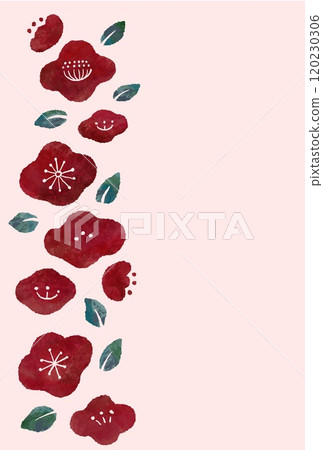 A Japanese-style background illustration of a cute feminine floral pattern with red flowers and a pink background 120230306