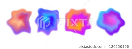 Bright colorful gradient blob collection. Liquid blur gradation background set. Iridescent blurry shape pack for poster, banner, leaflet, brochure. Vector neon watercolor paint fluid bundle 120230396
