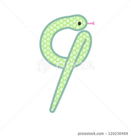 A comical and cute green snake that forms the number 9 120230489