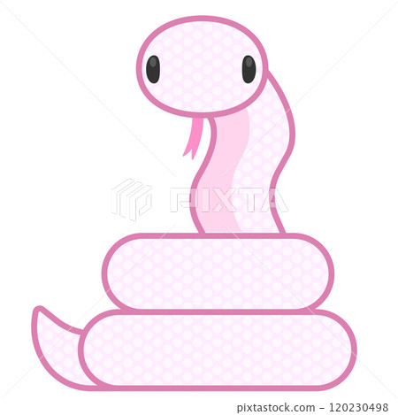 A comical and cute pink snake coiled up 120230498