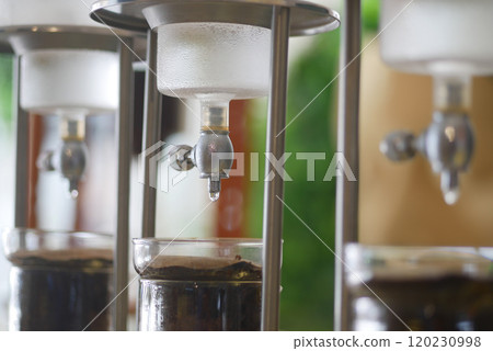 Close-Up View of Coffee Brewing Equipment in Cafe Close-Up View of Coffee Brewing Equipment in Cafe 120230998