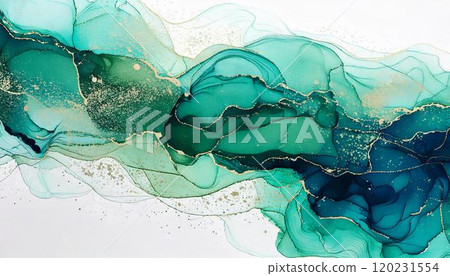 Luxurious marble-style background illustration Marble pattern alcohol ink art Green Gold 120231554