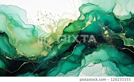 Luxurious marble-style background illustration Marble pattern alcohol ink art Green Gold 120231555