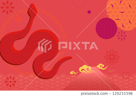 Year of Snake, 2025, vector design horizontal poster banner in red Year of Snake, 2025, vector design horizontal poster banner in red 120231596