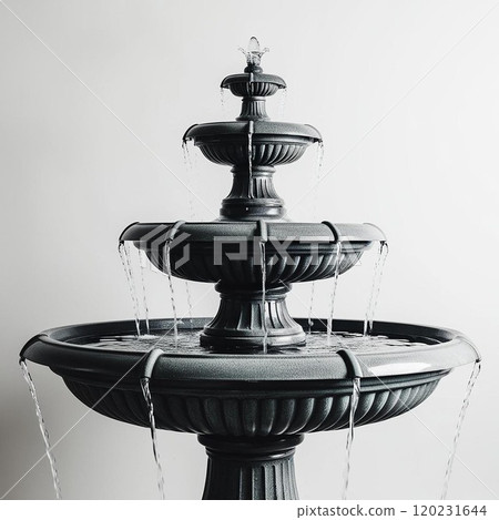 Elegant black fountain with flowing water, adding beauty to any architectural space. 120231644