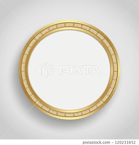 Elegant round frame design with a gold border for creative projects and presentations. 120231652