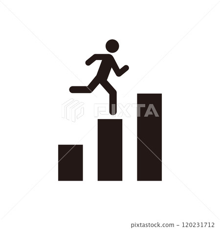 Pictogram icon of a person running up a bar graph 120231712