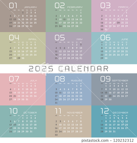 2025年時尚日曆，色彩暗淡 120232312