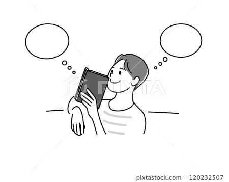 A man imagining while reading a book A man imagining while reading a book 120232507