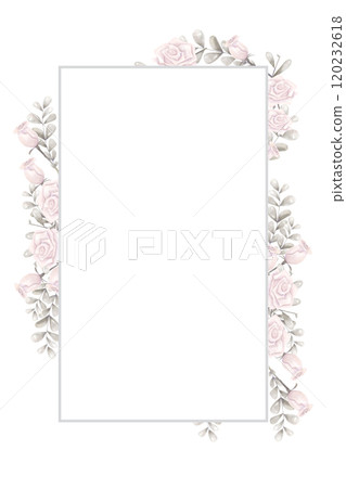 Banner Rectangular Vertical with Silver Border, with Pink Roses, Silver Foliage, Watercolor Digital Illustration Copy Space with Empty Space for Text, Print and Web High Quality Banner Rectangular Vertical with Silver Border, with Pink Roses, Silver Foliage, Watercolor Digital Illustration Copy Space with Empty Space for Text, Print and Web High Quality 120232618