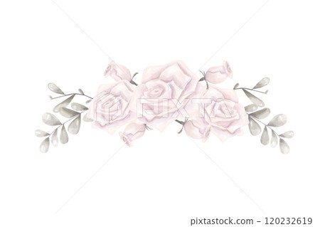 Watercolor Floral Arrangement in Antique Style, with Pink Roses and Silver Foliage, Digital Illustration for Printing on Physical Products and Web Design Watercolor Floral Arrangement in Antique Style, with Pink Roses and Silver Foliage, Digital Illustration for Printing on Physical Products and Web Design 120232619