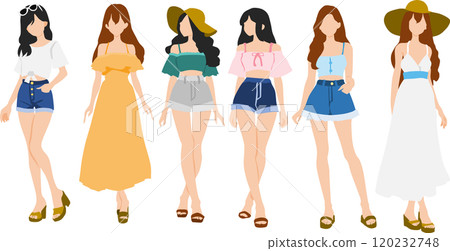 Illustration set of women wearing summer clothes Illustration set of women wearing summer clothes 120232748