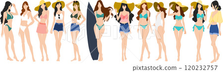 Illustration set of women wearing swimsuits 120232757
