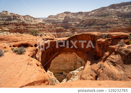 A view of Cassidy Arch on a sunny day in Capitol Reef National Park, Utah. 120232765