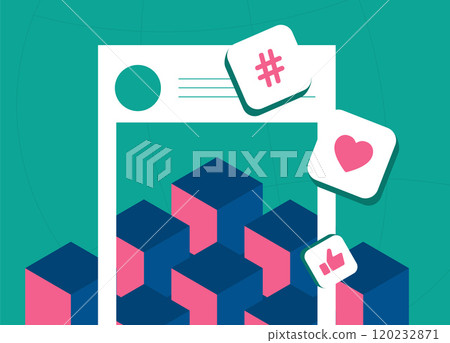 Decentralized social media concept illustrating DeSoc platforms that prioritize user control, privacy and data ownership. Blockchain-based networks, user autonomy, digital freedom vector illustration 120232871