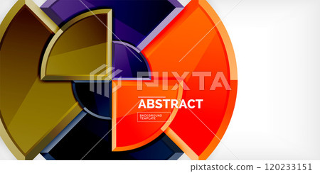 Abstract background - circles and round triangles with 3d effect. Vector Illustration For Wallpaper, Banner, Background, Card, Book Illustration, landing page 120233151