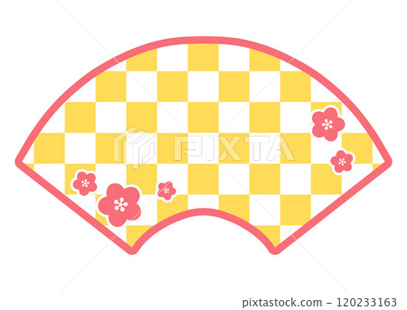 Simple fan-shaped Japanese-style frame illustration of a checkered pattern/plum blossoms 3 Simple fan-shaped Japanese-style frame illustration of a checkered pattern/plum blossoms 3 120233163