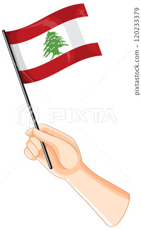 Hand Holding Lebanese Flag Illustration 120233379