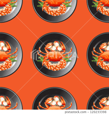 Colorful Seafood Pattern with Crabs 120233398