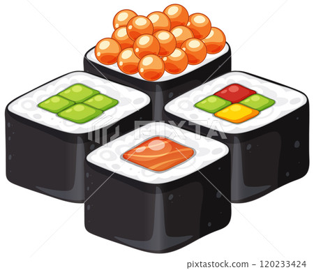 Colorful Sushi Rolls Vector Illustration Colorful Sushi Rolls Vector Illustration 120233424