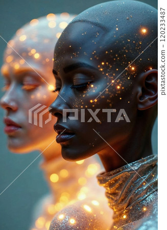 Contrasting portrait of two women. 120233487