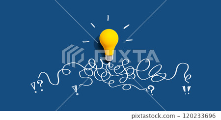 Brainstorming concept with a yellow light bulb 120233696